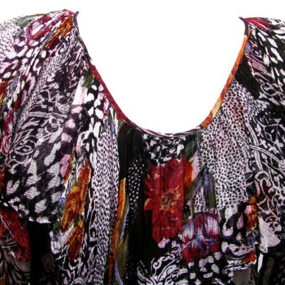 Vintage French Gear Boho Frilly Layered Blouse Floral Rayon Crepe  Size Small - Picture 5 of 10